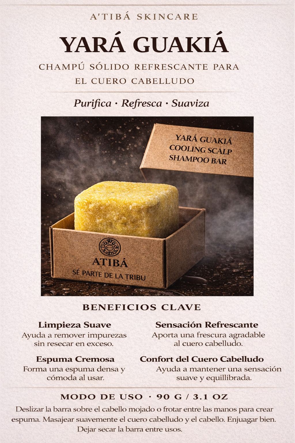 Yará Guakia shampoo bar detail — cooling menthol peppermint eucalyptus