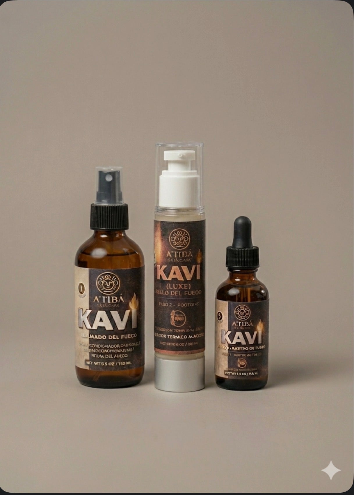 Kaví Ritual del Fuego lifestyle shot — complete heat styling hair care routine
