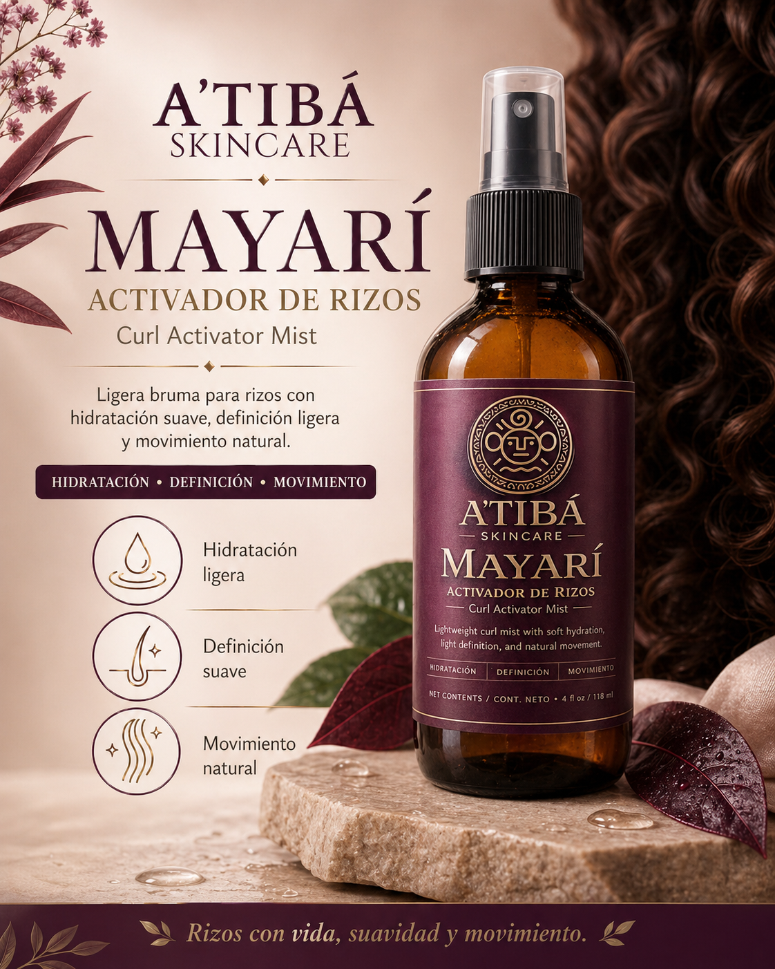 Mayarí Activador de Rizos — lightweight curl refresh mist with Sol Dorado fragrance