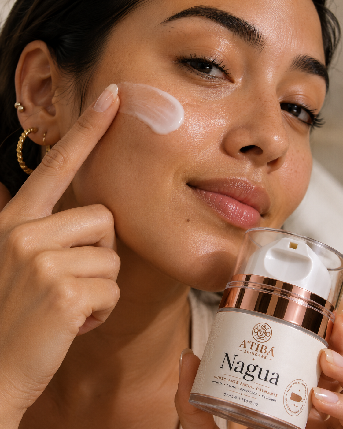 NAGUA™ — Yo lo fabrico, yo lo uso y yo lo recomiendo — Johnny Alvarez, founder of A'TIBÁ Skincare — creator and formulator holding NAGUA jar, Yauco Puerto Rico