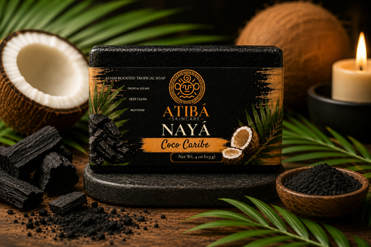 NAYÁ Coco Caribe Tropical Coconut Soap by A'Tibá Skincare — dark stone lifestyle hero image