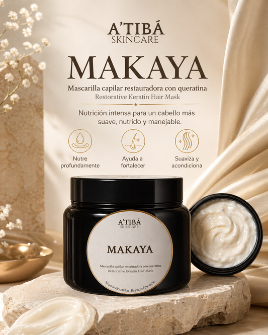 Makaya Keratin Repair Hair Mask by A'Tibá Skincare — hero product image luxury wide-mouth jar