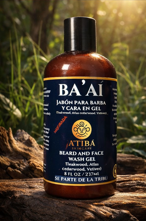 beard and face wash gel bottle on a natural background