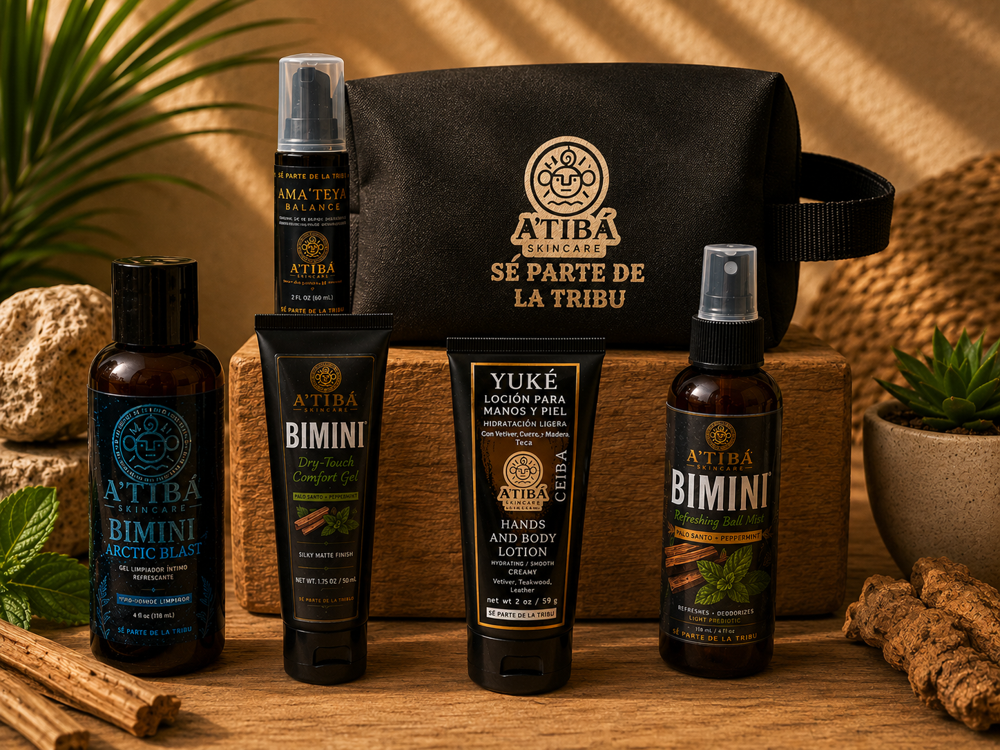 Canoa · El Ritual Completo — A'TIBÁ Skincare grooming kit with BIMINI 3-piece, Ama' Teyá, Yuké and Canoa toiletry bag