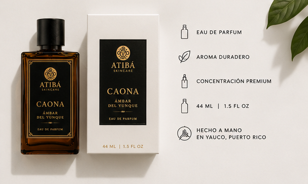 CAONA Ámbar del Yunque fragrance notes — amber warm woody EDP