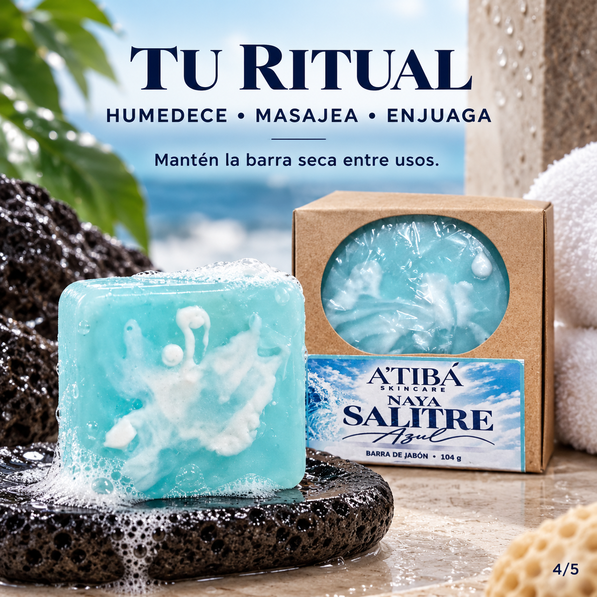 NAYA Salitre Azul Bar Soap — carousel graphic 4, Salitre Azul full collection body wash bar soap body cream and body mist, complete men's routine, A'TIBÁ Skincare