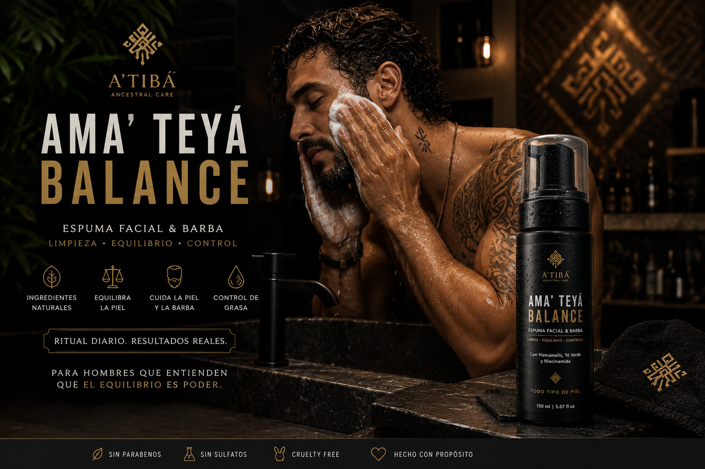 Ama' Teyá Balance by A'Tibá Skincare — premium foaming beard cleanser lifestyle image