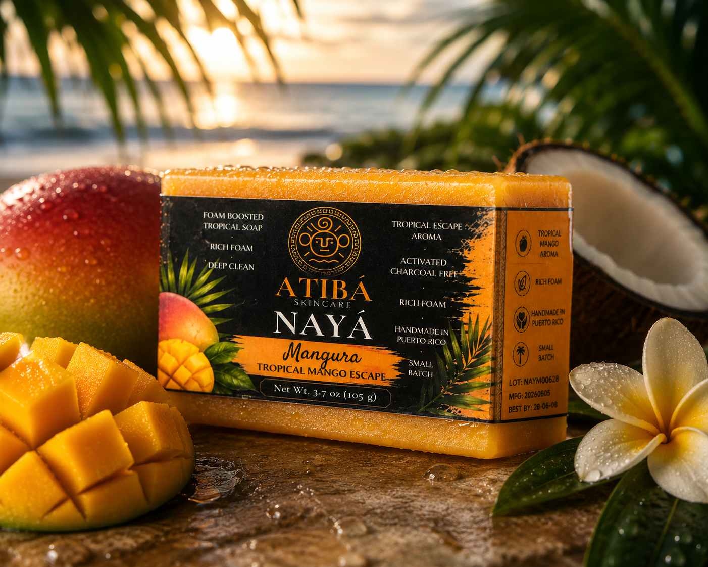 NAYÁ Mangura packaging detail — Rituales modernos. Raíces ancestrales. A'Tibá Skincare