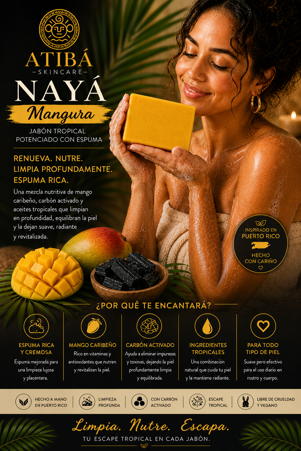 NAYÁ Mangura tropical mango soap bar — golden color with mango butter and turmeric