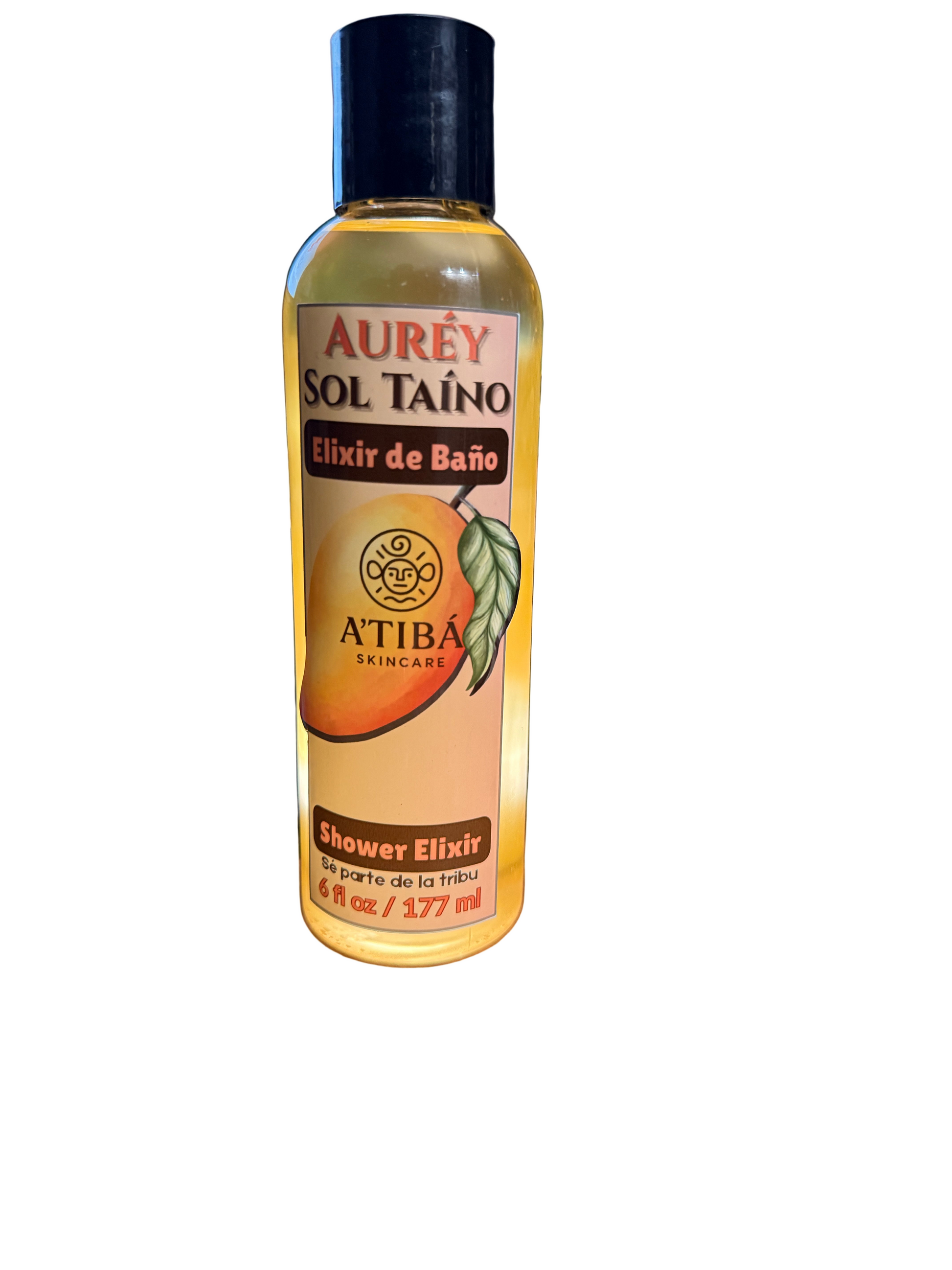 Elixir de Ducha Mangurá de A’TIBÁ Skincare — aceite corporal nutritivo tipo “oil-to-milk” con fragancia de mango tropical, naranja dulce y vainilla, hecho en Puerto Rico.
A’TIBÁ Skincare Mangurá Shower Elixir — nourishing oil-to-milk body cleanser with tropical mango, sweet orange, and vanilla fragrance, handmade in Puerto Rico.