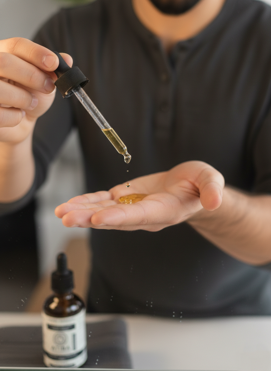 Tobako Sagrado beard oil application — daily beard conditioning with Ceiba scent