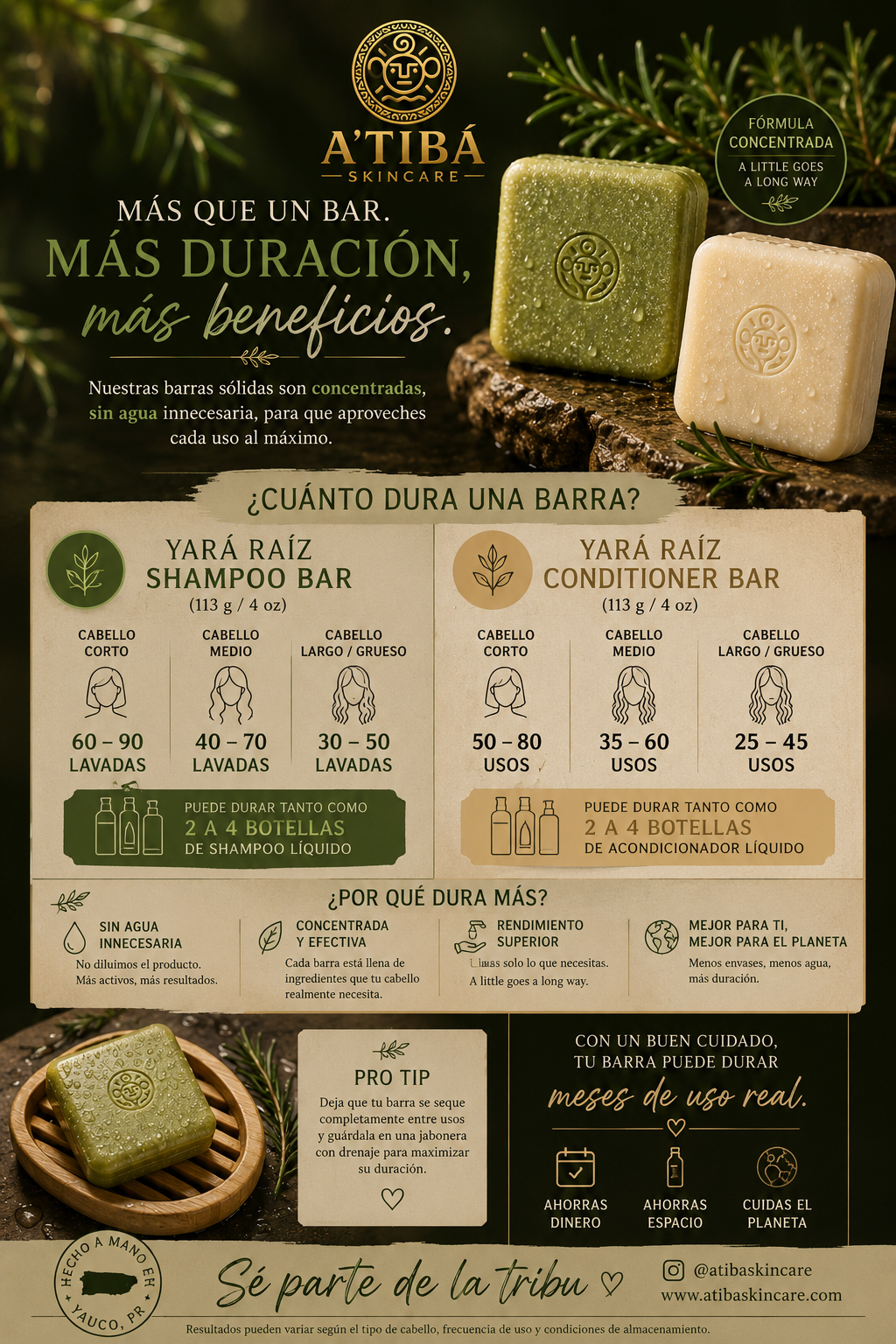Yará Raíz Ritual Bundle — Rosemary Shampoo Bar and Conditioner Bar set by A'Tibá Skincare