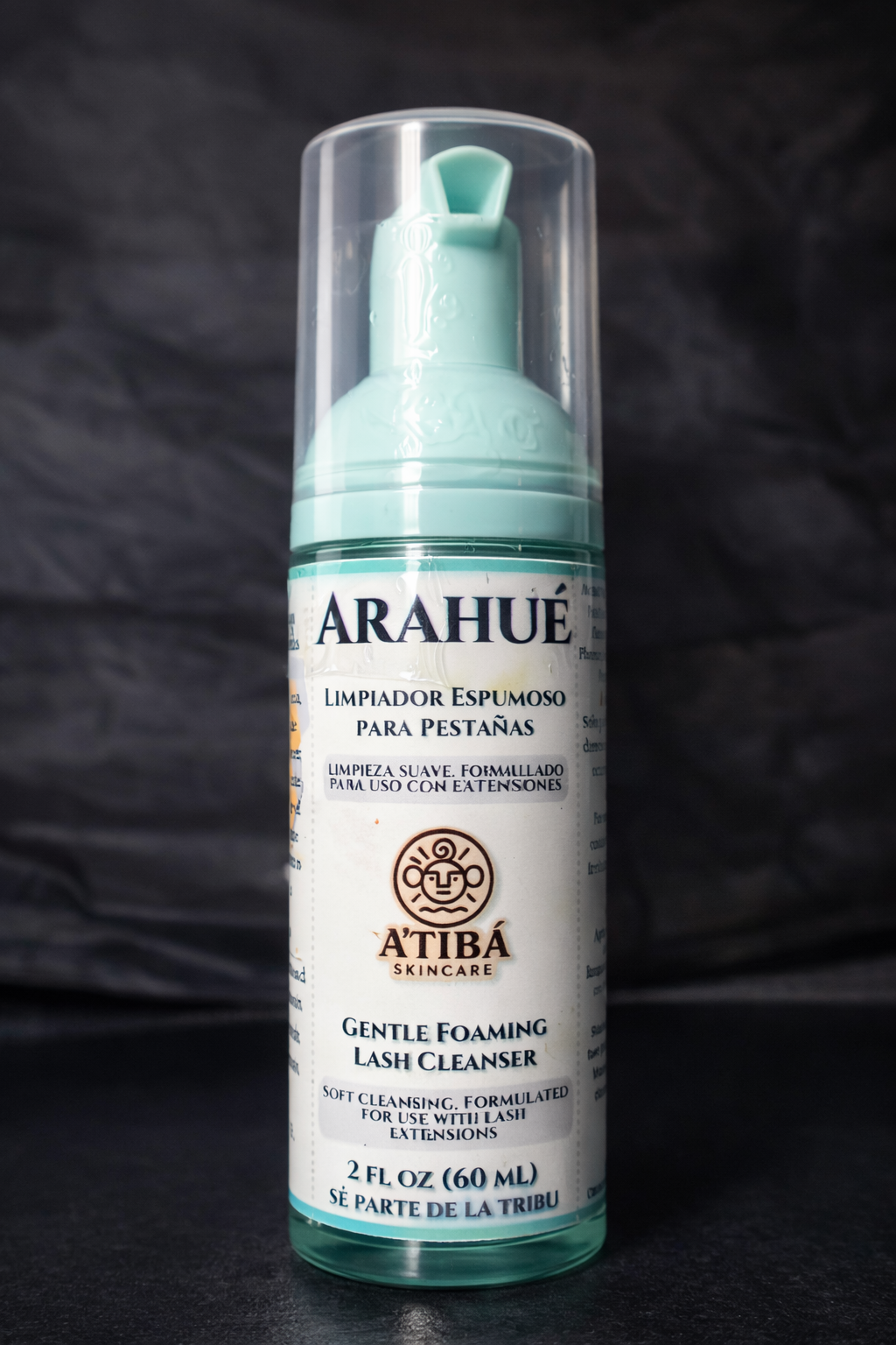 Arahué gentle foaming lash cleanser 2 oz by A’TIBÁ Skincare in oil-free formula suitable for lash extensions