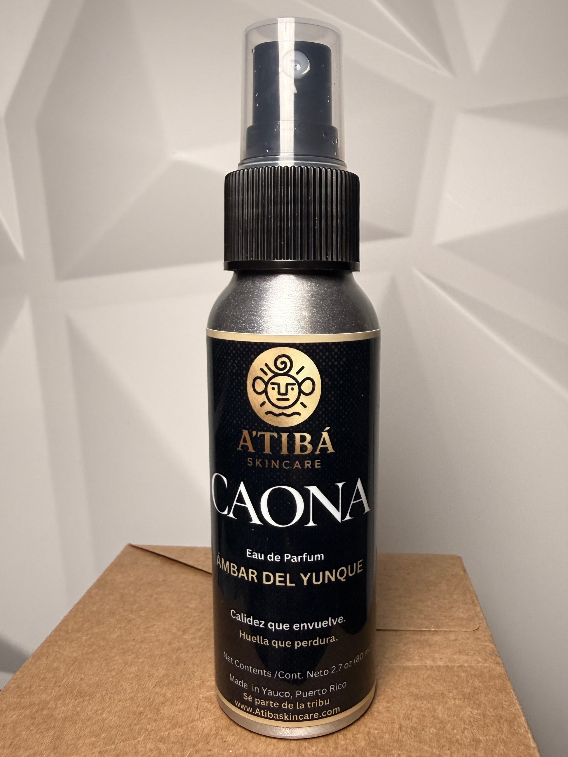 A’TIBÁ Skincare CAONA Eau de Parfum spray — Ámbar del Yunque — aluminum fine mist bottle,