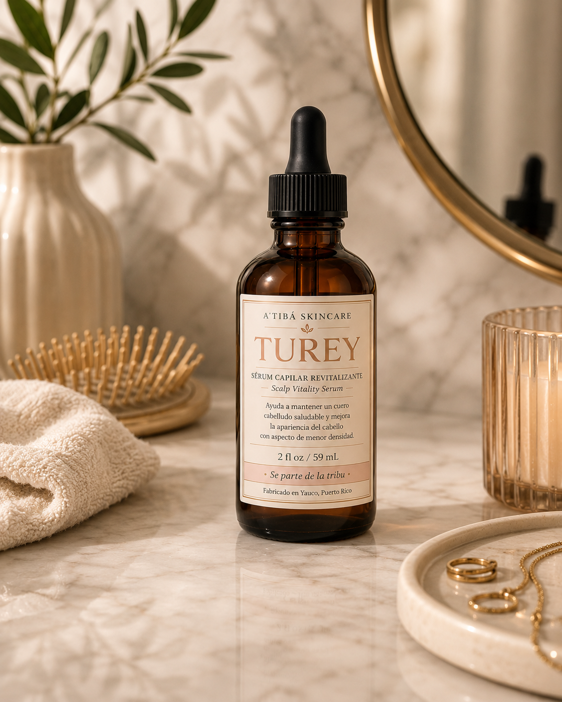 TUREY scalp serum bathroom lifestyle — daily scalp care ritual