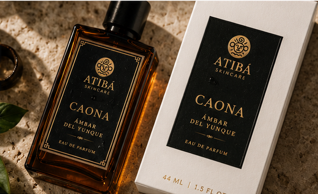 CAONA Ámbar del Yunque bottle and box — luxury EDP by A'Tibá Skincare