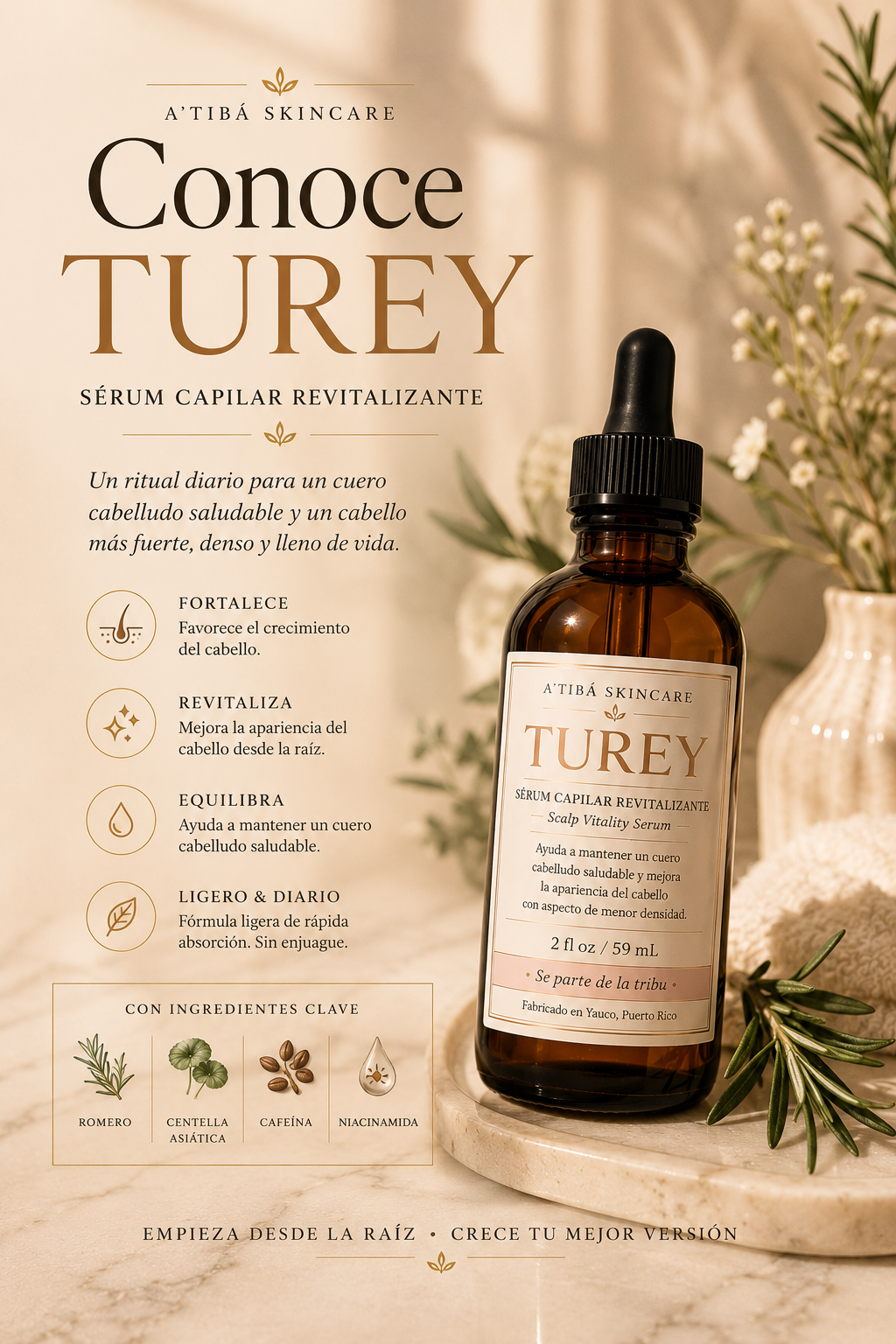 Conoce TUREY — sérum de vitalidad para el cuero cabelludo A'Tibá Skincare