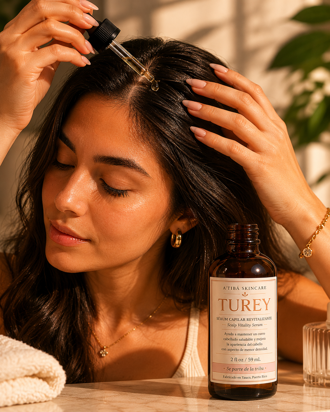 TUREY influencer lifestyle photo — scalp serum daily use
