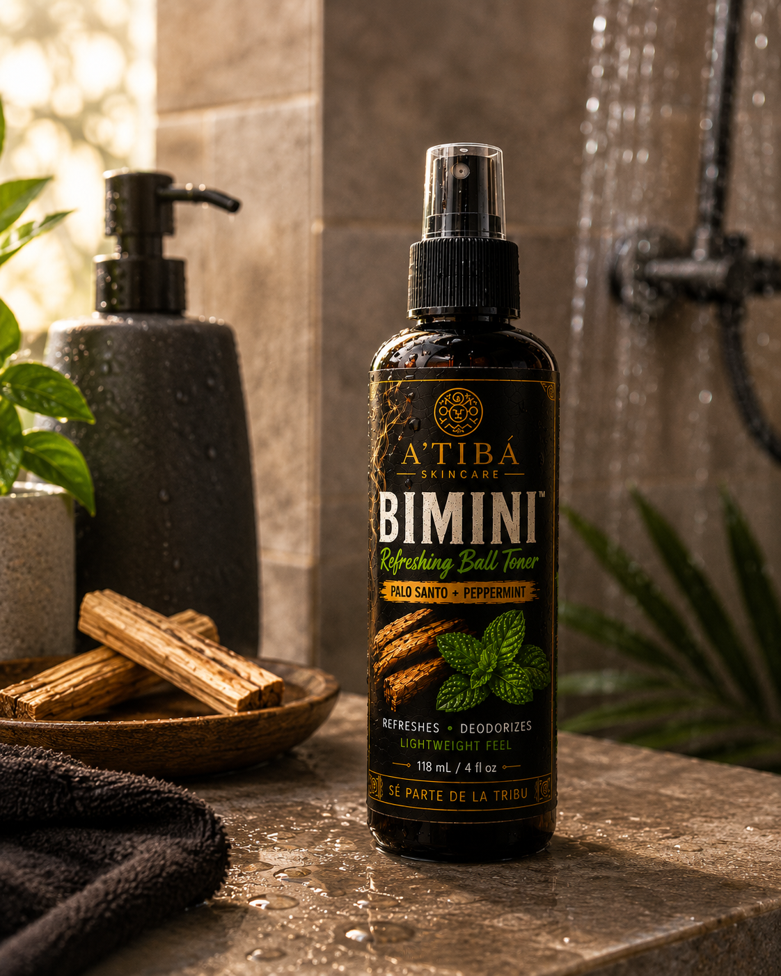 BIMINI™ lifestyle photo — A'Tibá Skincare men's intimate grooming ritual