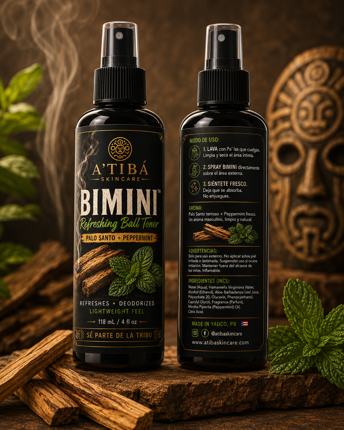 BIMINI™ mockup — refreshing ball toner 4 oz amber spray bottle