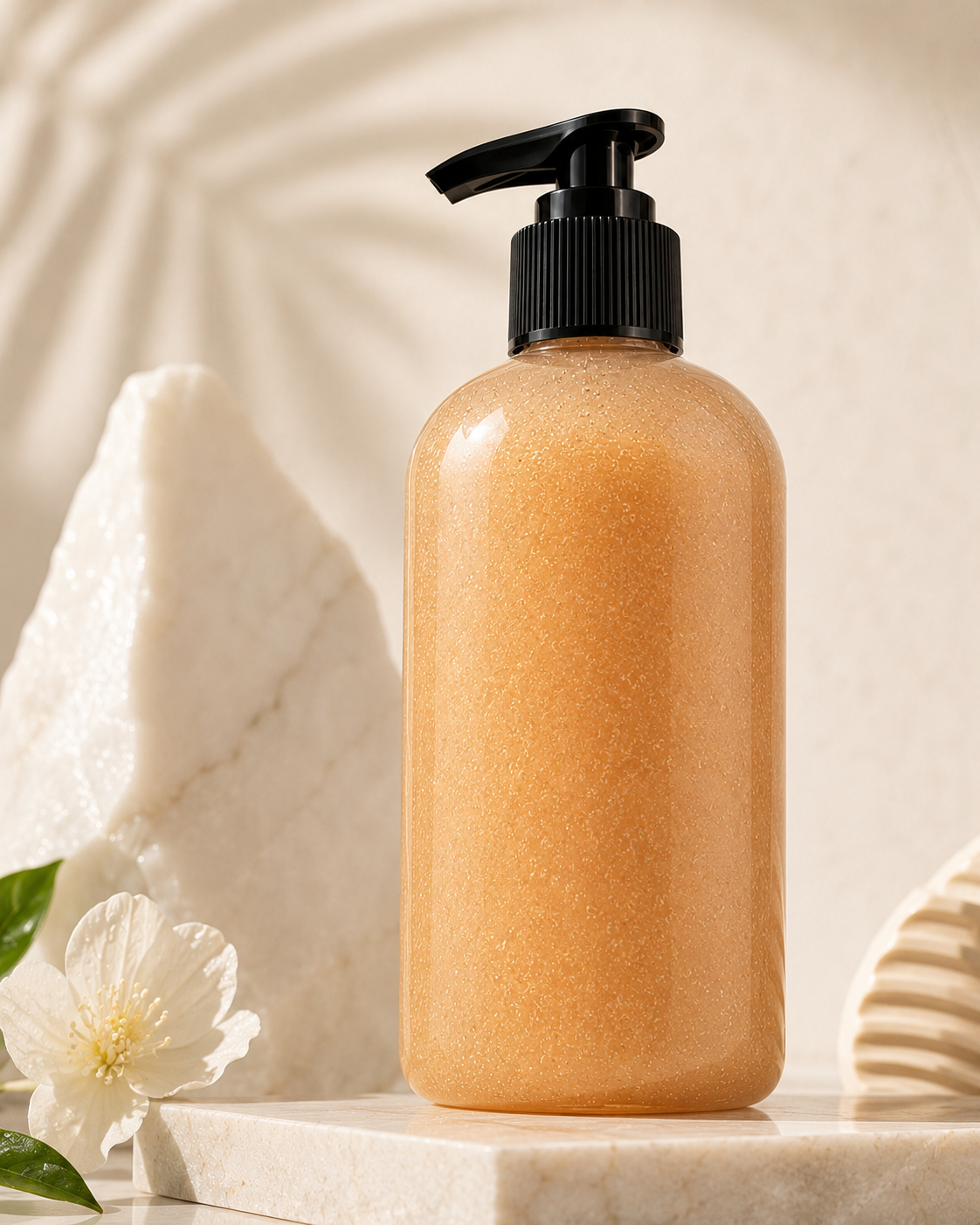 NAYÁ Sol Dorado body wash bottle — no label view showing formula texture