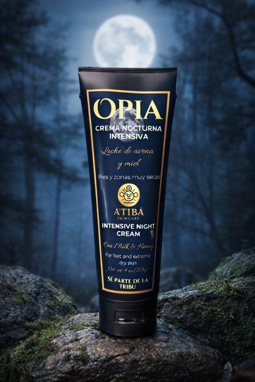 Opía night foot cream application — rich cushiony cream texture