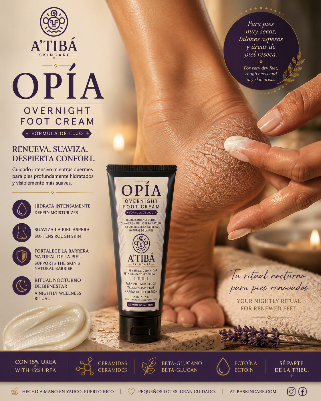 OPÍA Overnight Foot Cream – Luxury Formula | Crema Nocturna para Pies de Lujo