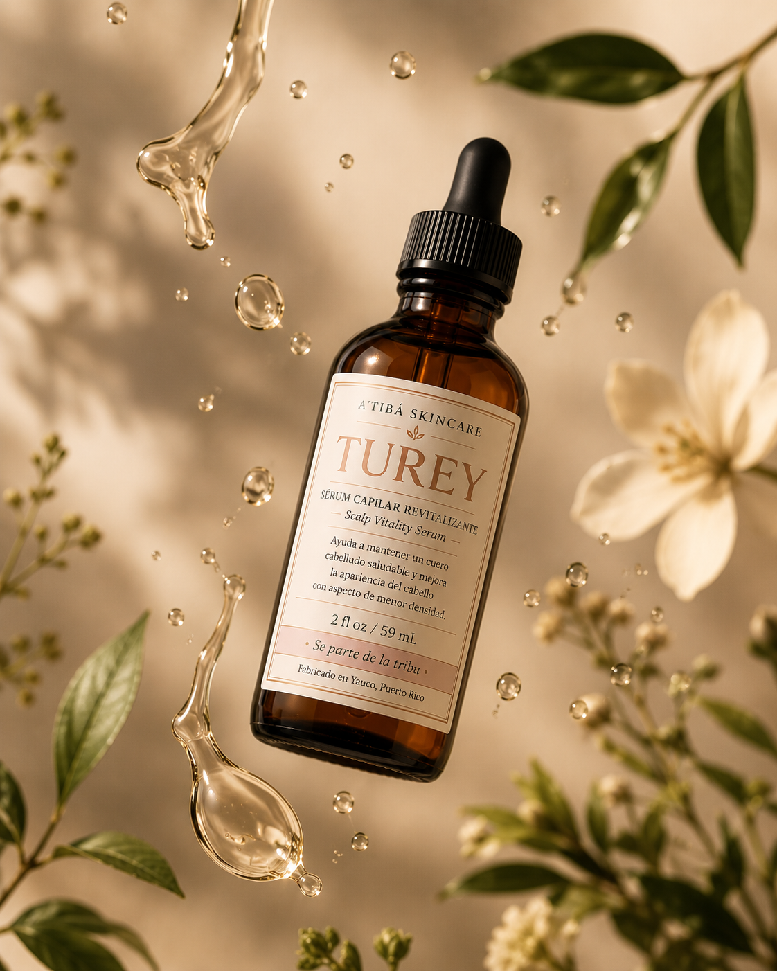 TUREY suspended product shot — lightweight scalp vitality serum