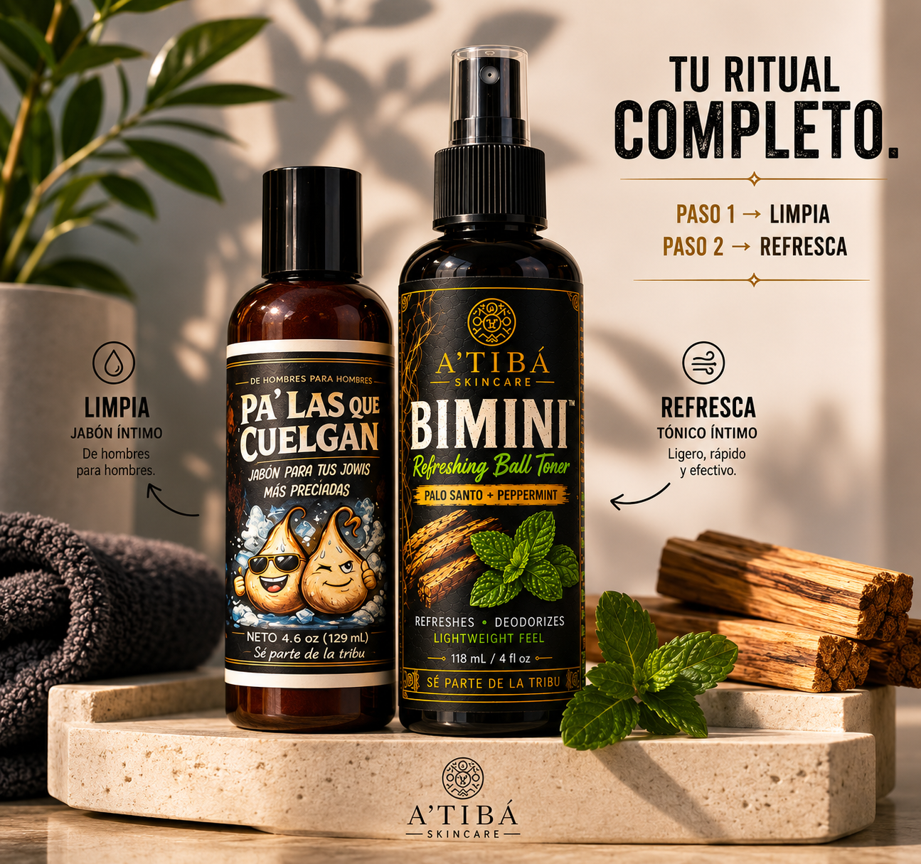 BIMINI™ + Pa' Las Que Cuelgan Intimate Grooming Duo by A'Tibá Skincare — both bottles together